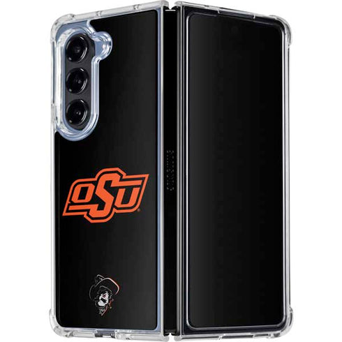 Oklahoma State University OSU on Black Galaxy Z Fold5 5G Clear Case