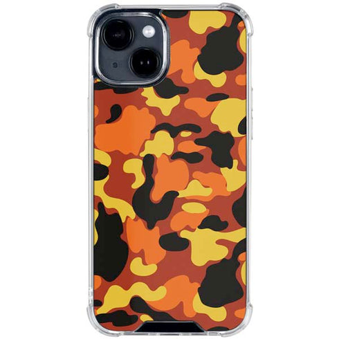 Orange Camo iPhone 15 Clear Case