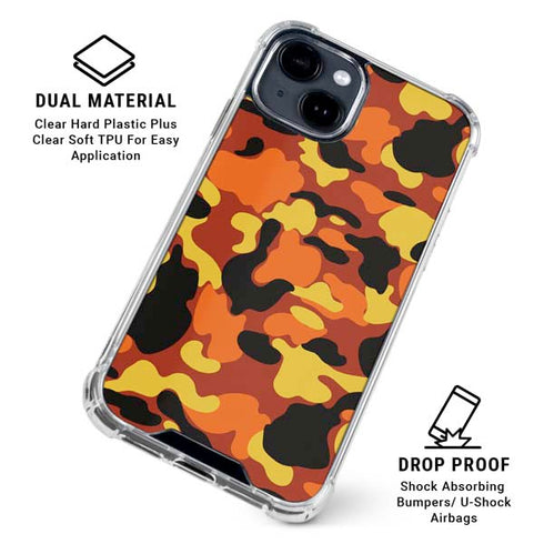 Orange Camo iPhone 15 Clear Case