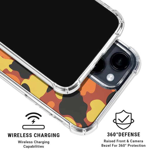 Orange Camo iPhone 15 Clear Case