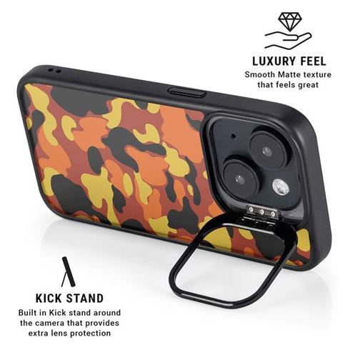 Orange Camo iPhone 15 Plus Kickstand Case