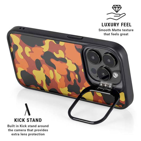 Orange Camo iPhone 15 Pro Kickstand Case
