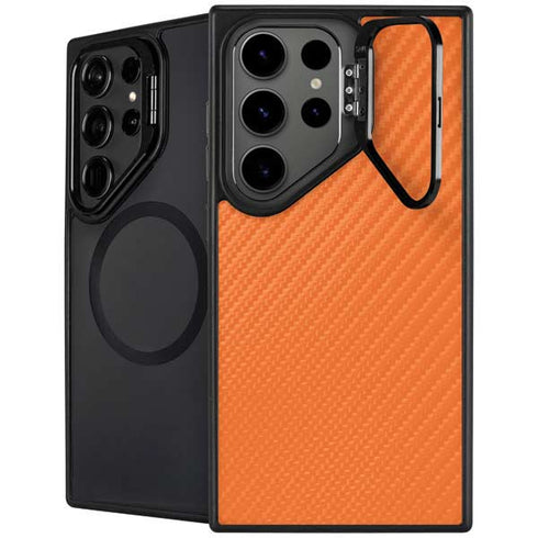 Orange Carbon Fiber Specialty Texture Material Galaxy S25 Ultra Kickstand Case
