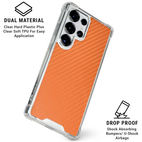 Orange Carbon Fiber Specialty Texture Material Galaxy S25 Ultra Clear Case