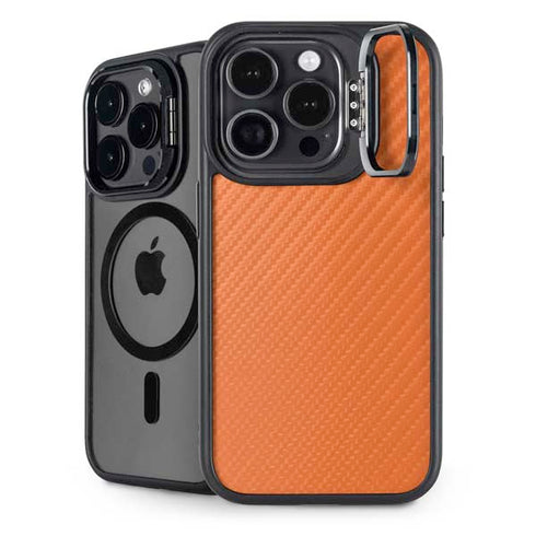 Orange Carbon Fiber Specialty Texture Material iPhone 13 Pro Max Kickstand Case