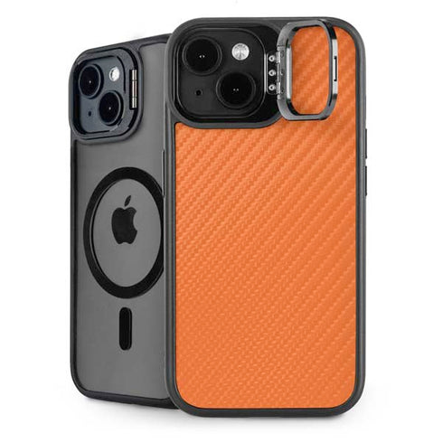 Orange Carbon Fiber Specialty Texture Material iPhone 14 Kickstand Case