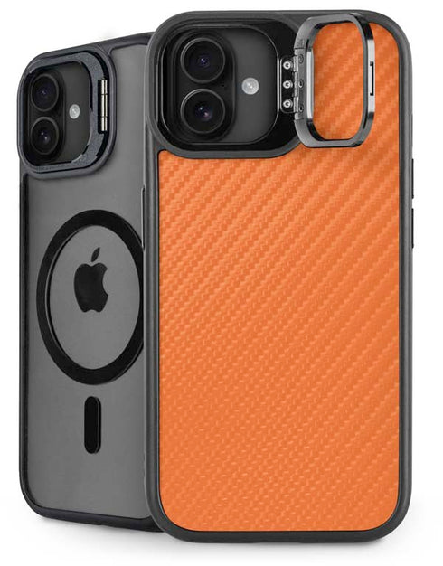 Orange Carbon Fiber Specialty Texture Material iPhone 16 Kickstand Case