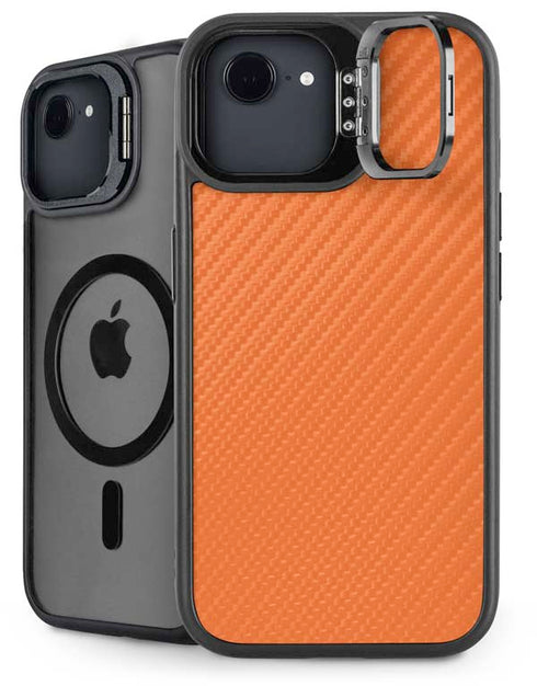 Orange Carbon Fiber Specialty Texture Material iPhone 16e Kickstand Case