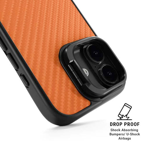 Orange Carbon Fiber Specialty Texture Material iPhone 17 Kickstand Case