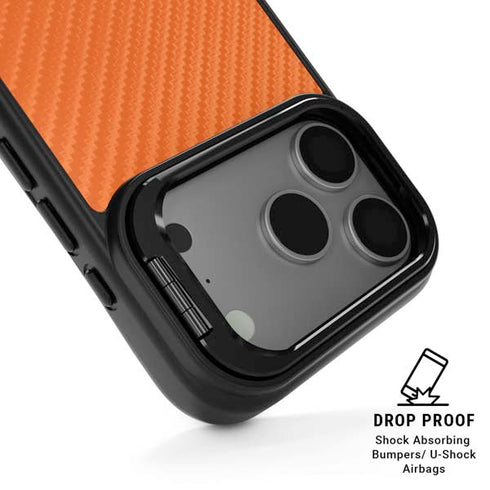 Orange Carbon Fiber Specialty Texture Material iPhone 17 Pro Max Kickstand Case