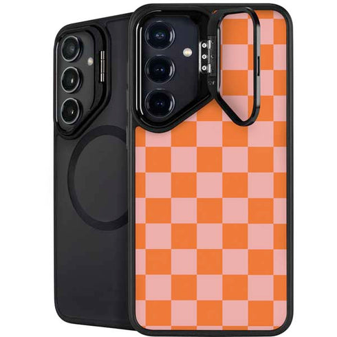 Orange Checkered Galaxy S25 Kickstand Case