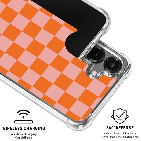 Orange Checkered Galaxy S26 Clear Case