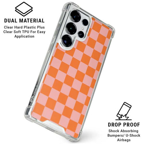 Orange Checkered Galaxy S26 Ultra Clear Case