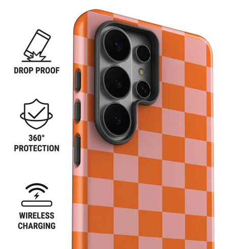 Orange Checkered Galaxy S26 Ultra Impact Case