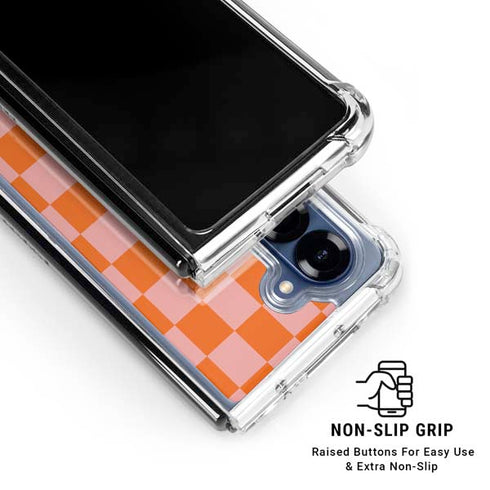 Orange Checkered Galaxy Z Fold6 Clear Case
