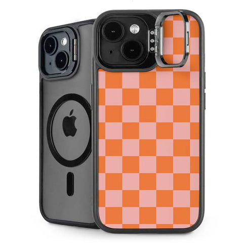 Orange Checkered iPhone 15 Kickstand Case