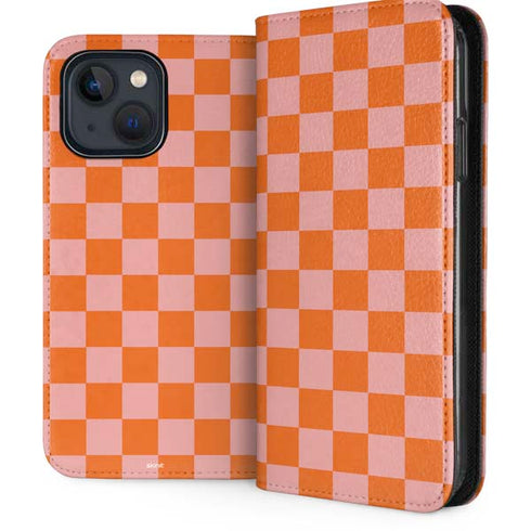 Orange Checkered iPhone 15 Plus Folio Case