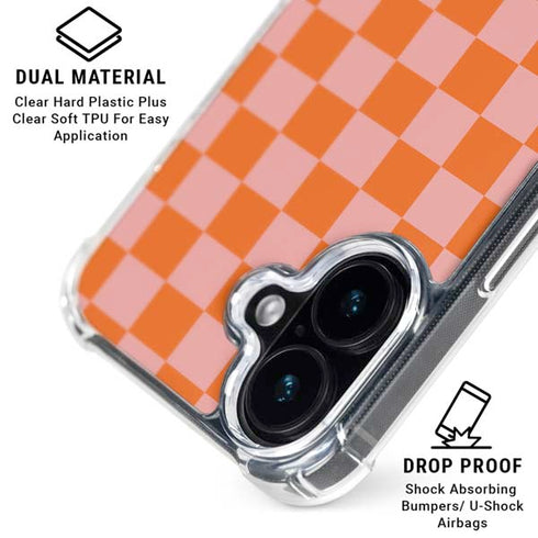 Orange Checkered iPhone 16 Clear Case