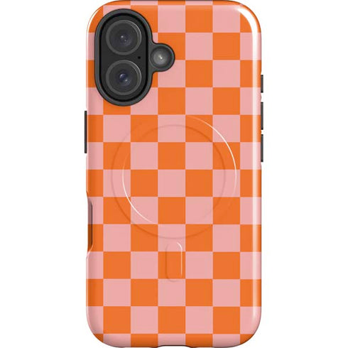 Orange Checkered iPhone 16 Plus Magsafe Impact Case