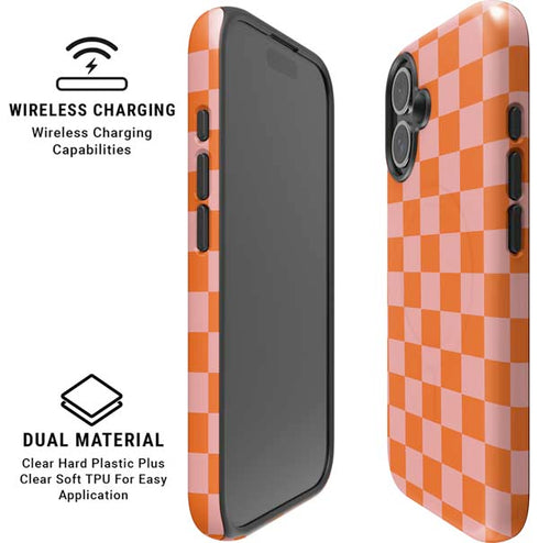 Orange Checkered iPhone 16 Plus Magsafe Impact Case