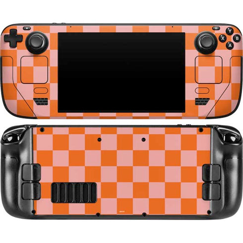Orange Checkered Steam Deck Handheld Gaming Computer OLED Skin