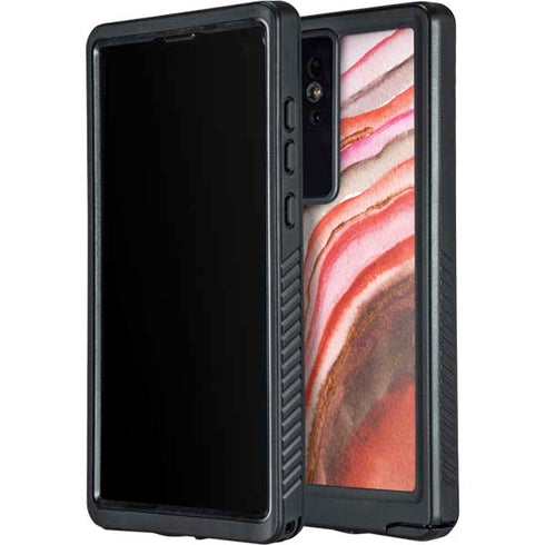 Orange Watercolor Geode Galaxy S24 Ultra Waterproof Case