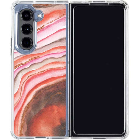 Orange Watercolor Geode Galaxy Z Fold5 5G Clear Case