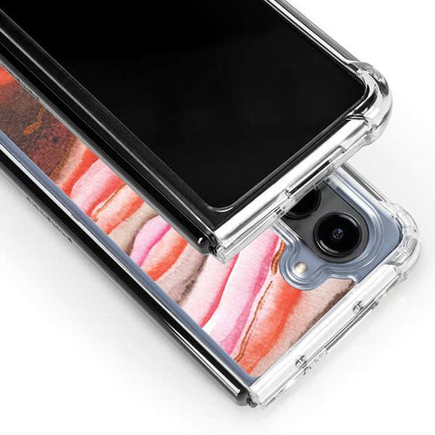 Orange Watercolor Geode Galaxy Z Fold5 5G Clear Case