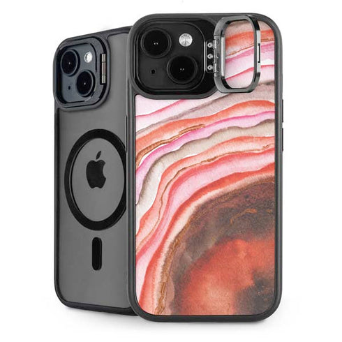 Orange Watercolor Geode iPhone 15 Plus Kickstand Case