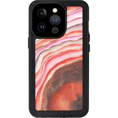 Orange Watercolor Geode iPhone 15 Pro Waterproof Case
