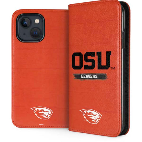 Oregon State University Texture iPhone 15 Plus Folio Case