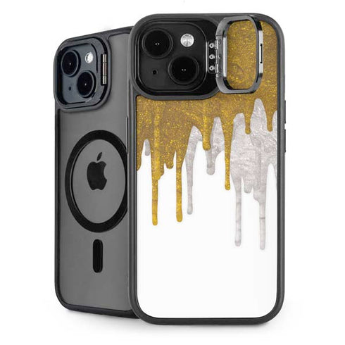 Paint Splatter Gold iPhone 15 Plus Kickstand Case