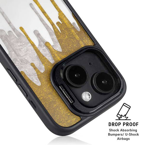 Paint Splatter Gold iPhone 15 Plus Kickstand Case