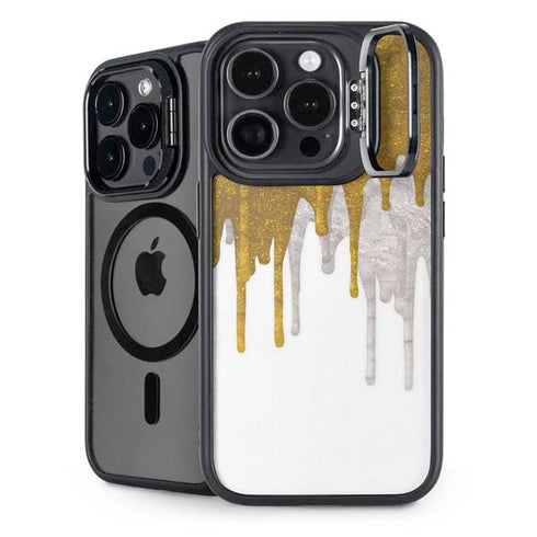 Paint Splatter Gold iPhone 15 Pro Kickstand Case