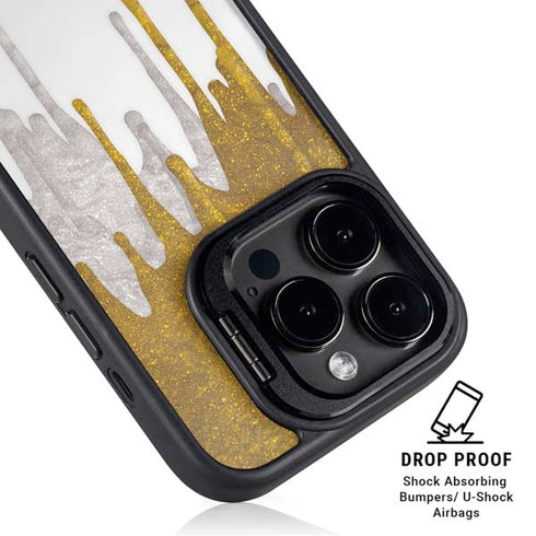 Paint Splatter Gold iPhone 15 Pro Max Kickstand Case