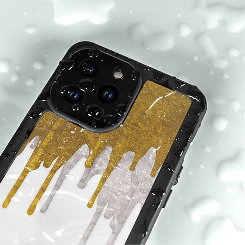 Paint Splatter Gold iPhone 15 Pro Waterproof Case