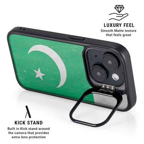 Pakistan Flag Distressed iPhone 15 Plus Kickstand Case
