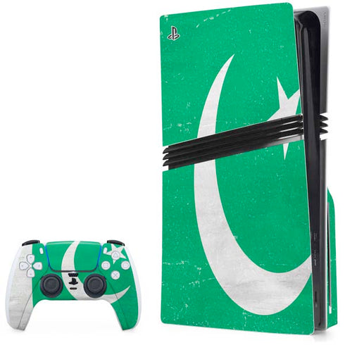 Pakistan Flag Distressed PS5 Pro Disk Bundle Skin