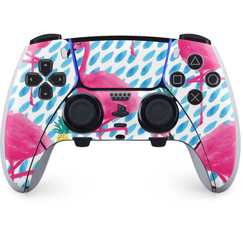 Bouffants and Broken Hearts Party Flamingos PS5 DualSense Edge Pro Controller Skin