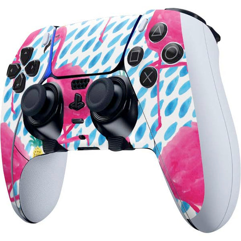 Bouffants and Broken Hearts Party Flamingos PS5 DualSense Edge Pro Controller Skin