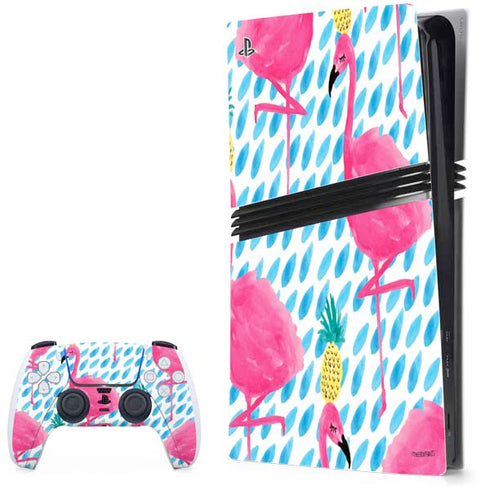 Bouffants and Broken Hearts Party Flamingos PS5 Pro Bundle Skin