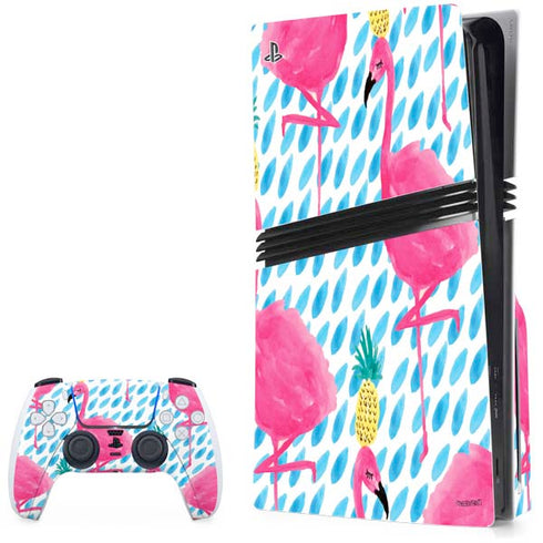 Bouffants and Broken Hearts Party Flamingos PS5 Pro Disk Bundle Skin