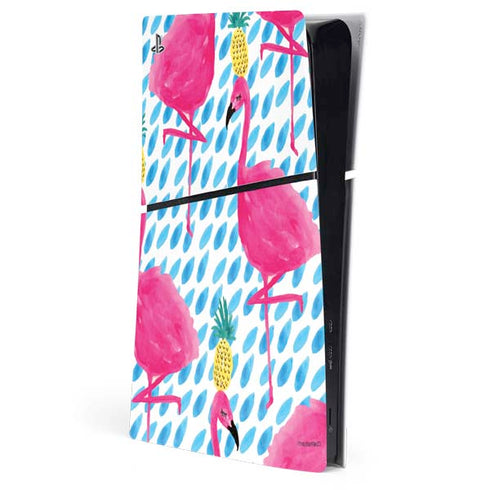 Bouffants and Broken Hearts Party Flamingos PS5 Slim Digital Edition Console Skin