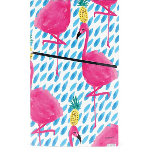 Bouffants and Broken Hearts Party Flamingos PS5 Slim Digital Edition Console Skin