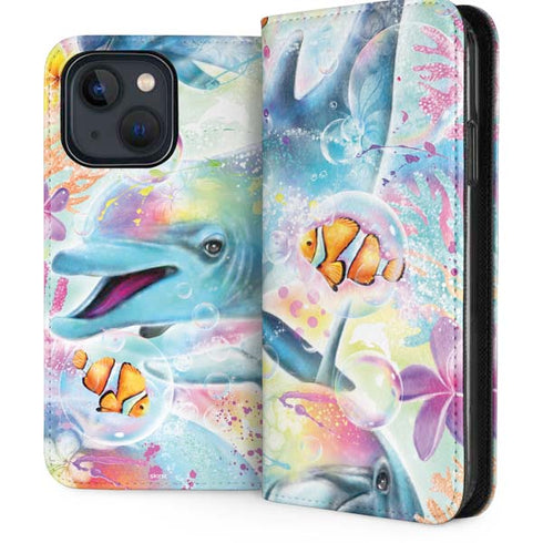 Pastel Dolphins by Sheena Pike iPhone 13 Folio Case