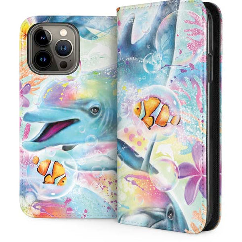 Pastel Dolphins by Sheena Pike iPhone 13 Pro Max Folio Case
