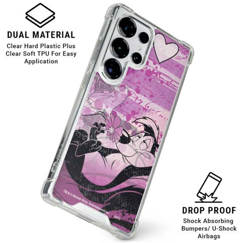 Looney Tunes Pepe Le Pew Purple Romance Galaxy S25 Ultra Clear Case
