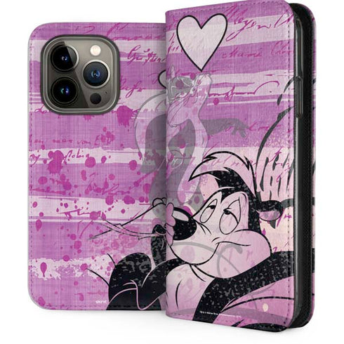 Looney Tunes Pepe Le Pew Purple Romance iPhone 14 Pro Folio Case