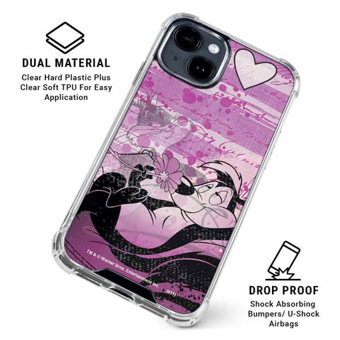 Looney Tunes Pepe Le Pew Purple Romance iPhone 15 Clear Case