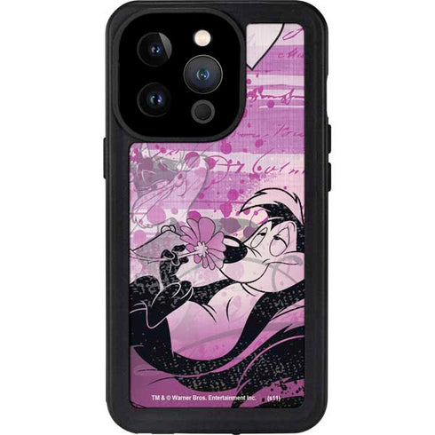 Looney Tunes Pepe Le Pew Purple Romance iPhone 15 Pro Waterproof Case